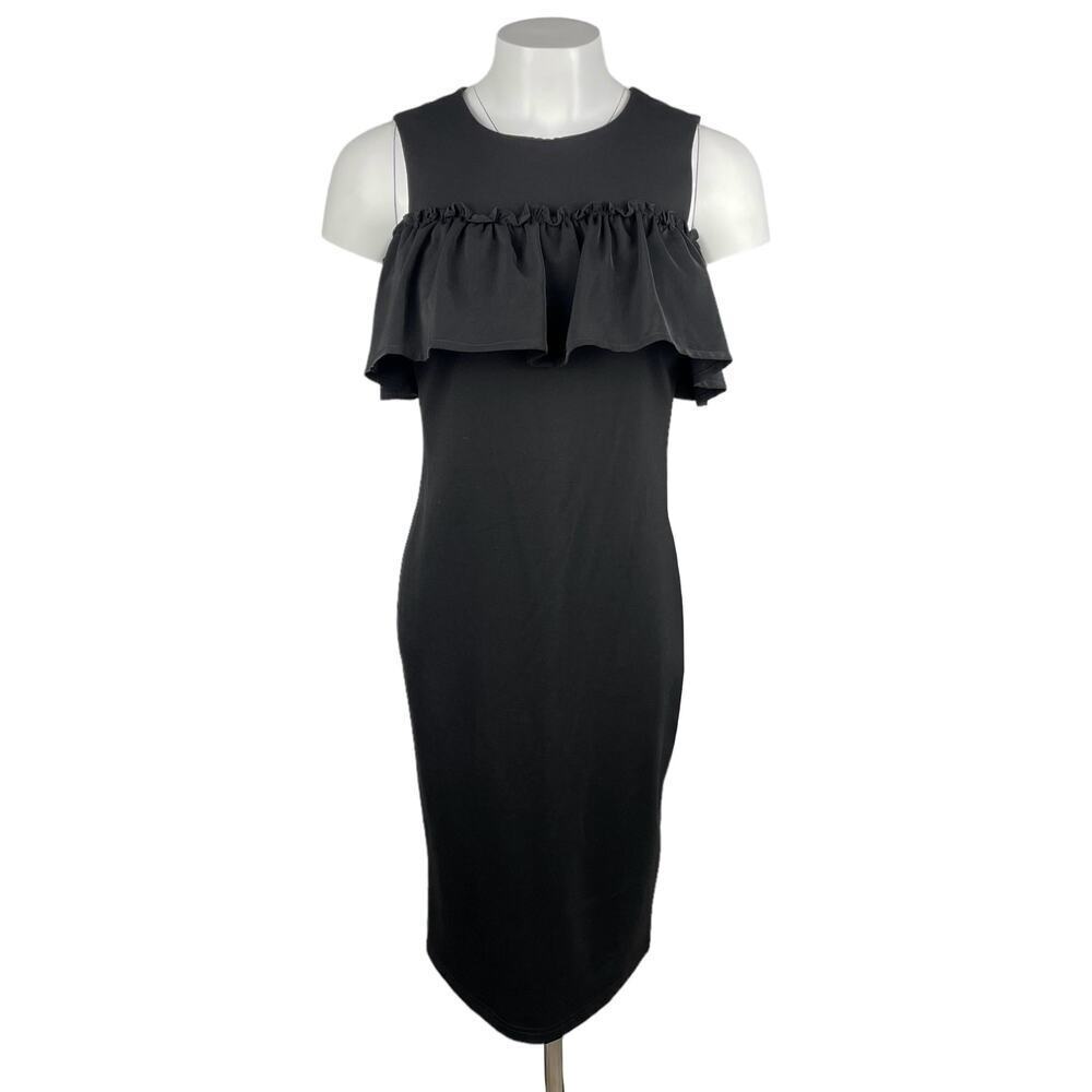 NWT STORK & BABE Maternity Ruffle Sheath Dress Sz XS Black